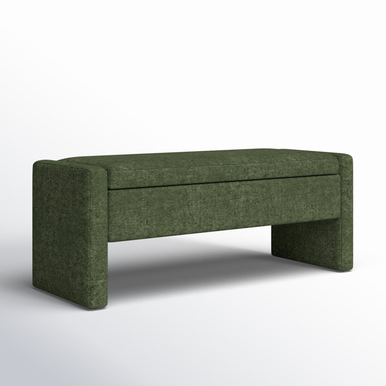 Forest Green Upholstered Storage Bench with Sled Legs