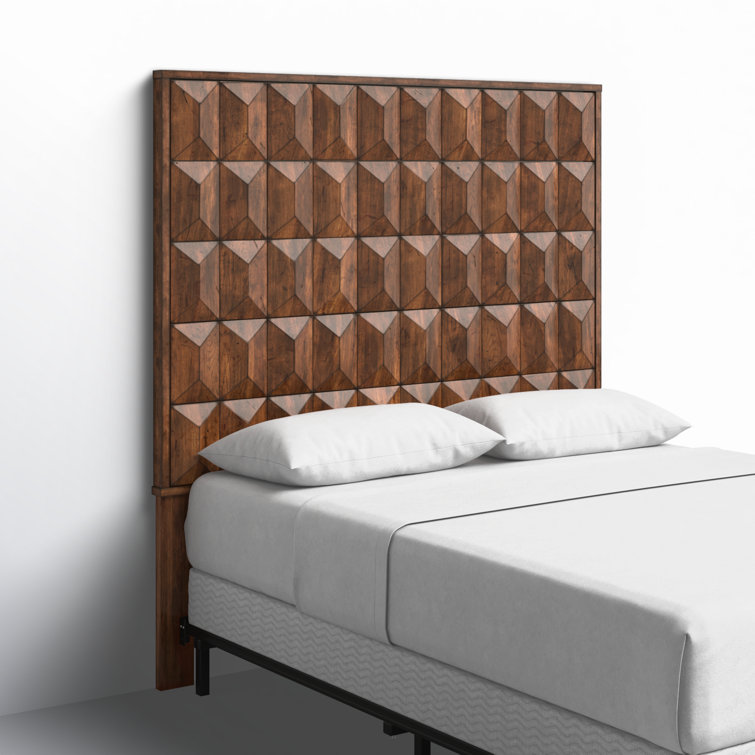 Queen Size Antique Brown Pine Wood Panel Bed