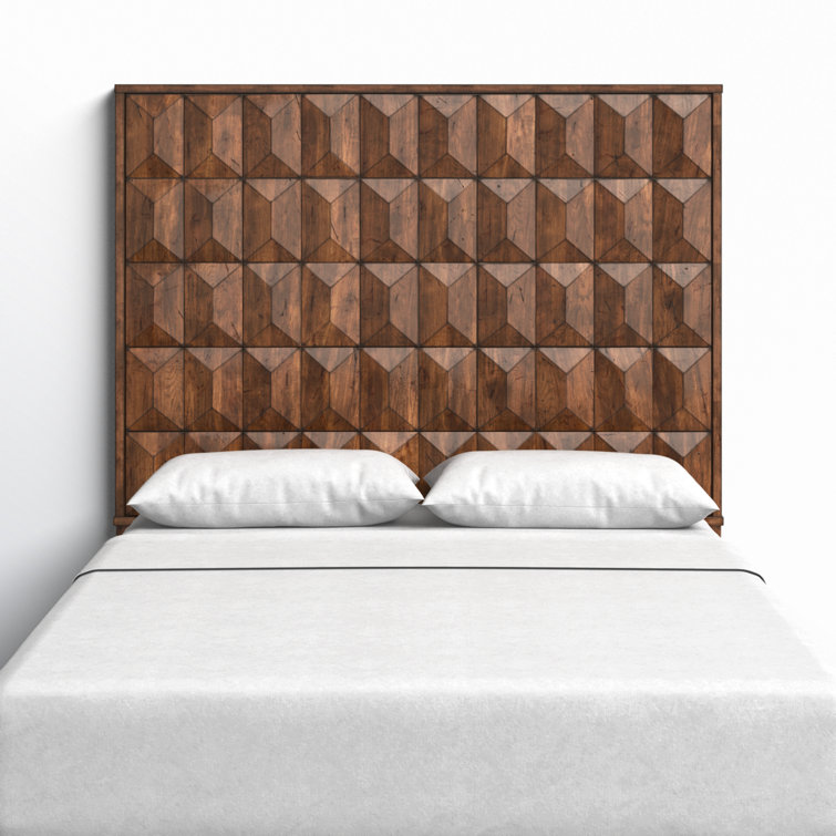 Queen Size Antique Brown Pine Wood Panel Bed