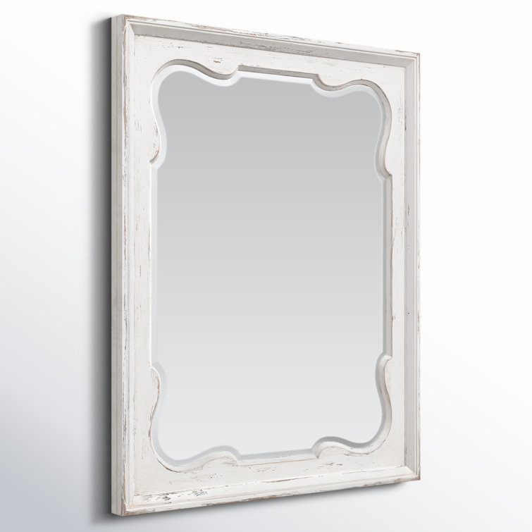 Rustic Cream and White Rectangular Wood Wall Mirror
