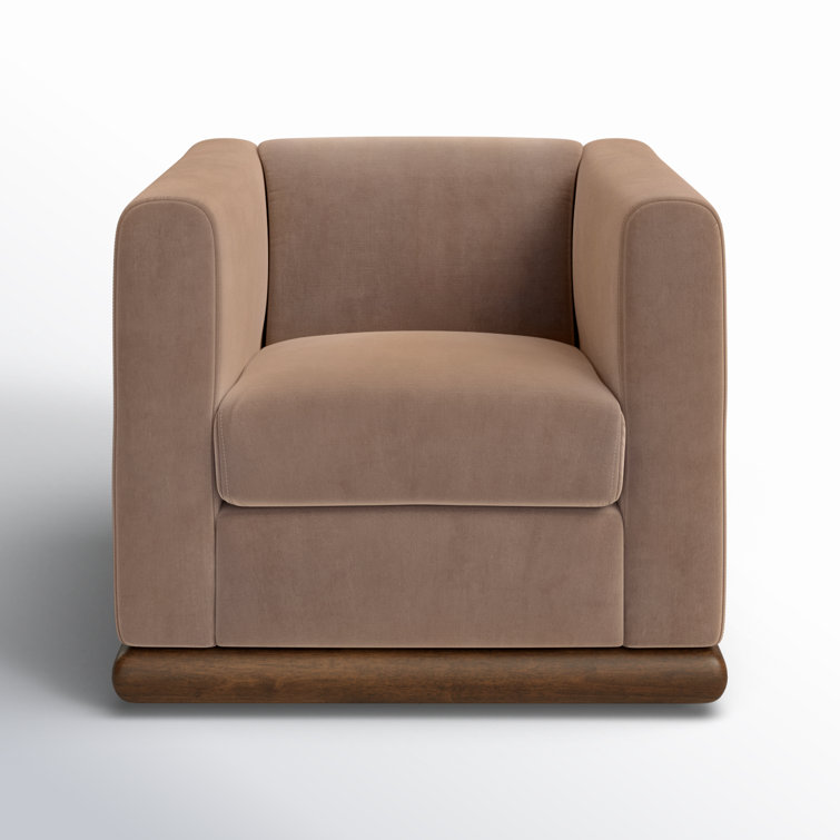 Contemporary Brown Swivel Barrel Chair in Velvety Taupe
