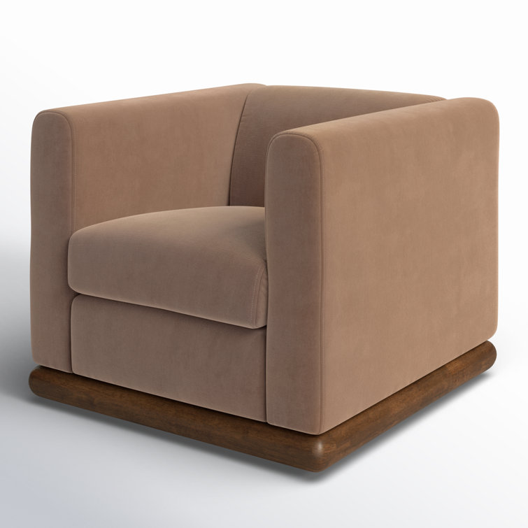 Contemporary Brown Swivel Barrel Chair in Velvety Taupe