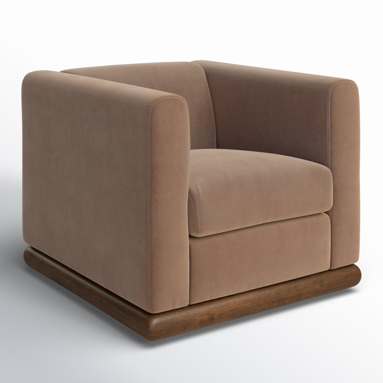 Contemporary Brown Swivel Barrel Chair in Velvety Taupe