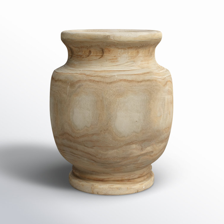 Rustic Light Wood Urn-Shaped Decorative Floor Vase