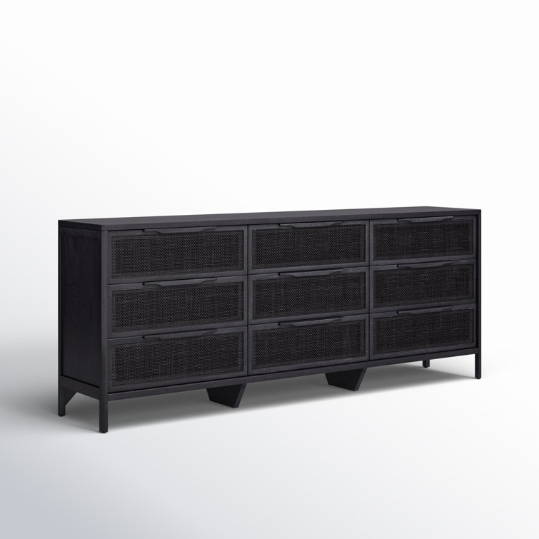 Black Coastal 9-Drawer Cane Front Dresser