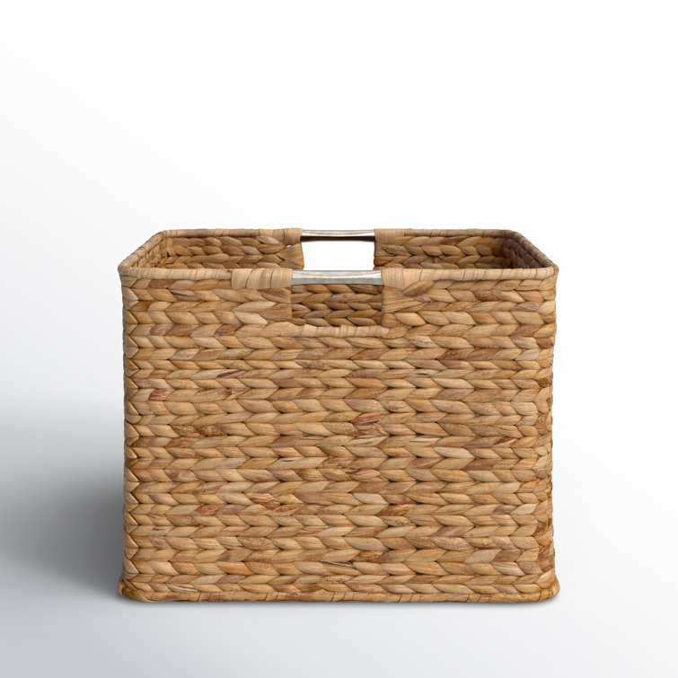 Natural Hyacinth Square Wicker Basket with Stainless Steel Handles