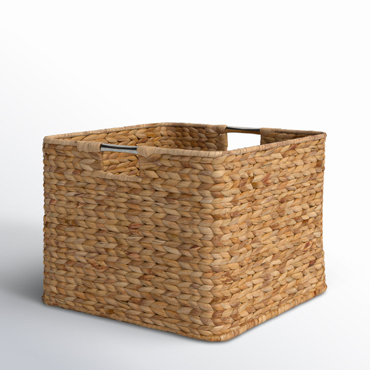 Natural Hyacinth Square Wicker Basket with Stainless Steel Handles