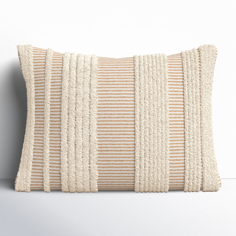 Natural Striped Cotton Blend Rectangular Throw Pillow