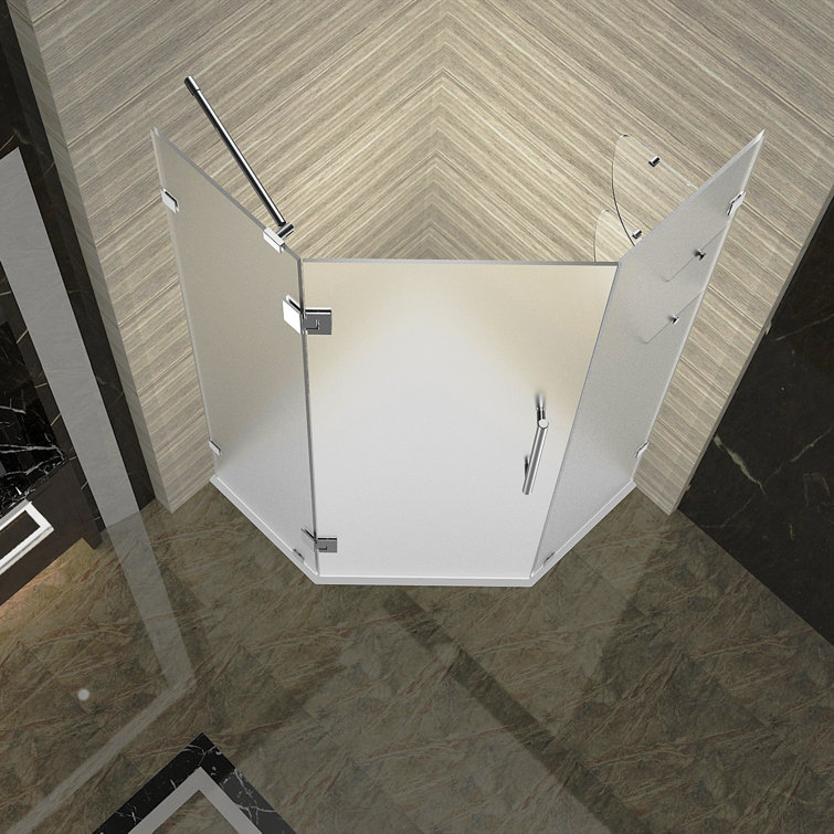 Neoscape 34" Chrome Frameless Frosted Glass Neo-Angle Shower Enclosure