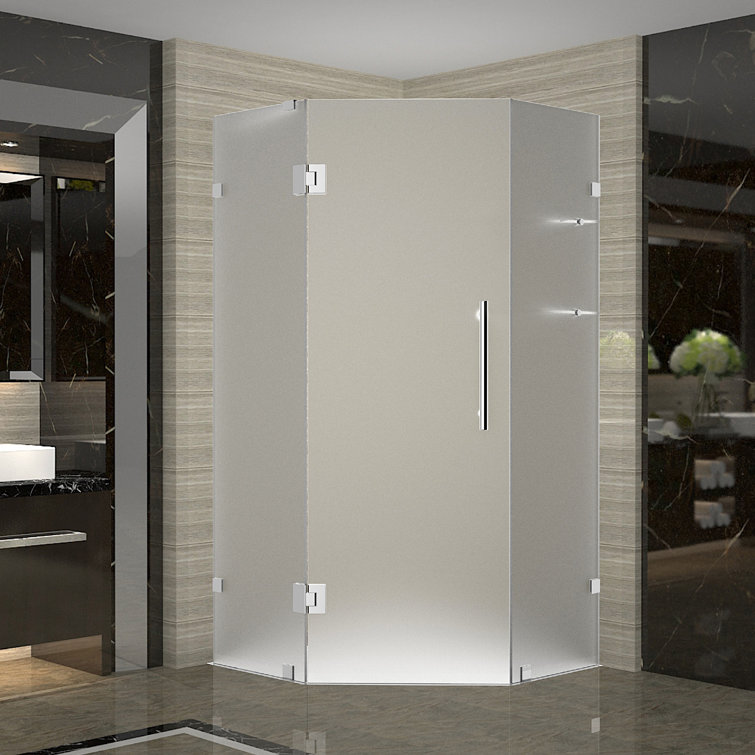 Neoscape 34" Chrome Frameless Frosted Glass Neo-Angle Shower Enclosure