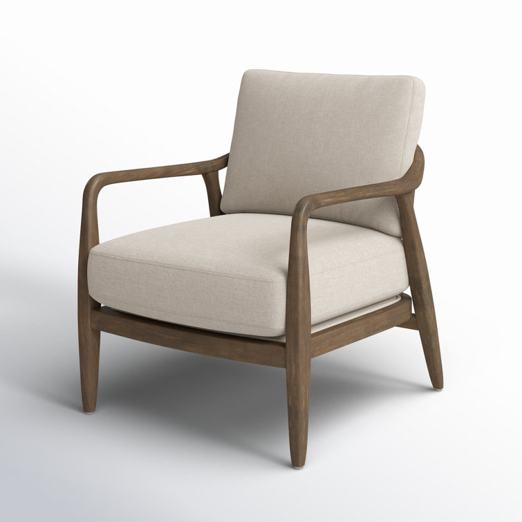 Beige Handcrafted Wood Accent Armchair