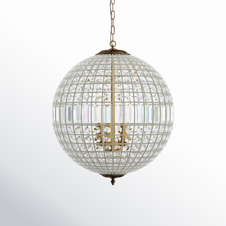 French Gold Crystal Globe Chandelier with Adjustable Chain