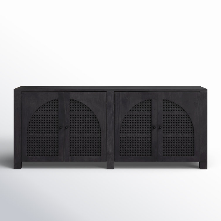 Contemporary Black Mango Wood & Iron Sideboard with Arched Cane Panels