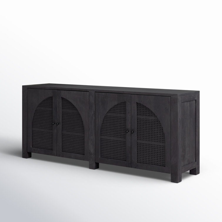 Contemporary Black Mango Wood & Iron Sideboard with Arched Cane Panels