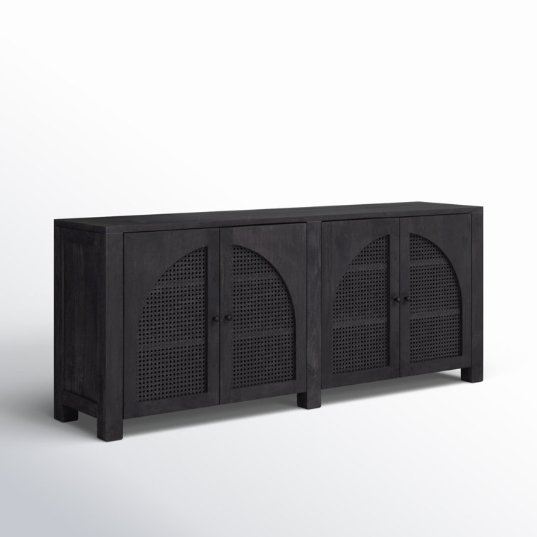 Contemporary Black Mango Wood & Iron Sideboard with Arched Cane Panels