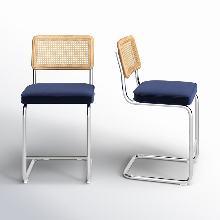Sapphire Blue Velvet and Chrome Counter Stools, Set of 2