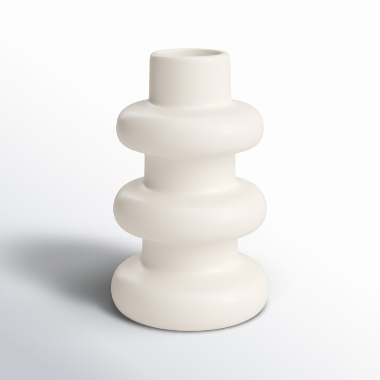 Ivory Ribbed 8'' Handcrafted Ceramic Table Vase