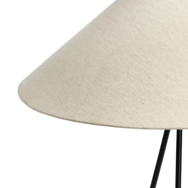 Matte Black Iron Tripod Table Lamp with Beige Shade