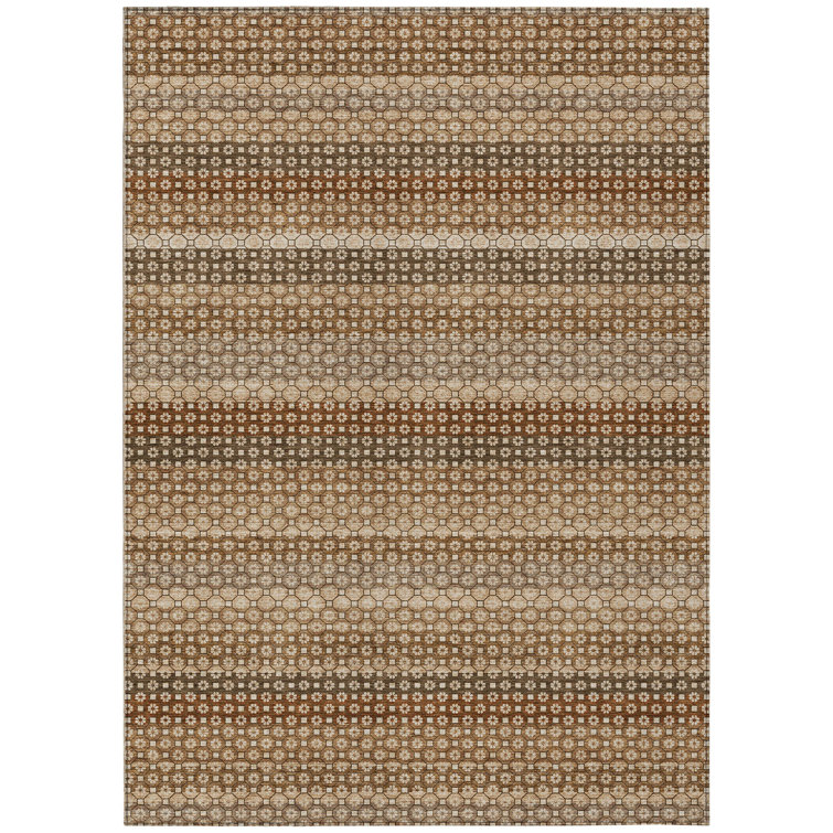 Red and White Stripe Rectangular Washable Synthetic Rug 5' x 7'