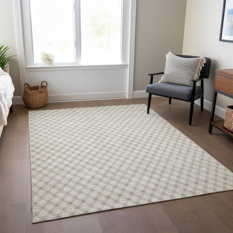 Beige Flat Woven Synthetic Washable 3' x 5' Area Rug