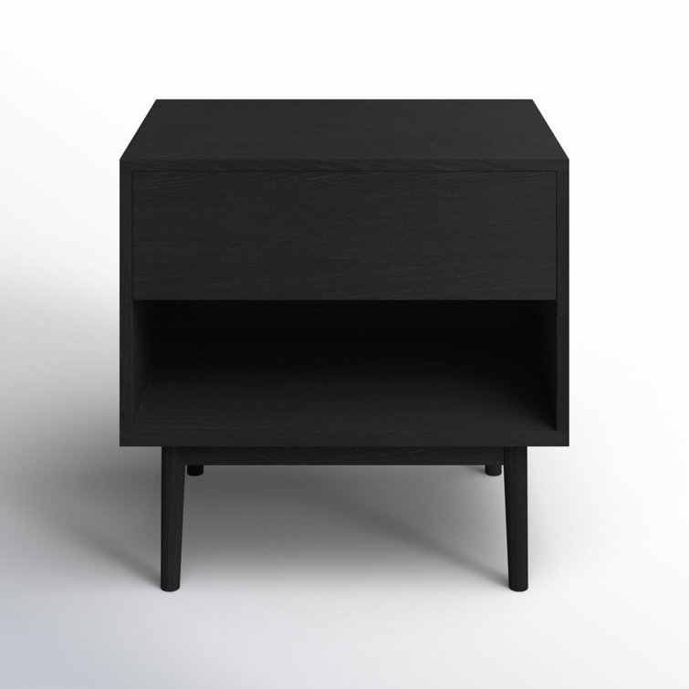 Black Walnut 1-Drawer Nightstand with Open Shelf