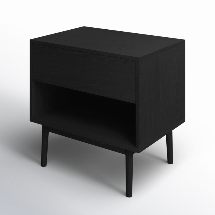 Black Walnut 1-Drawer Nightstand with Open Shelf