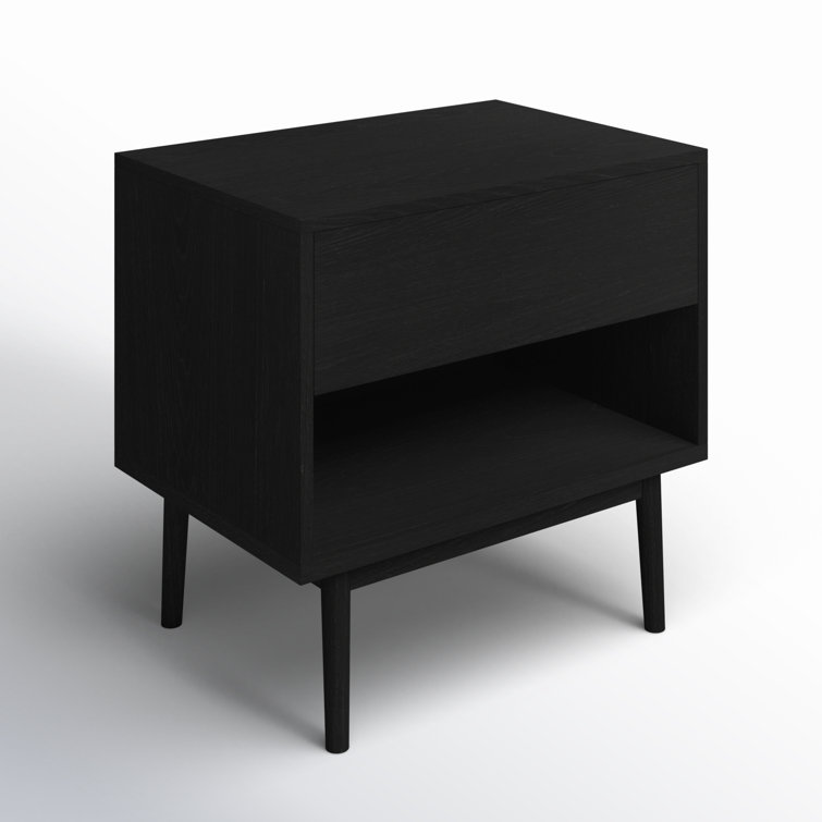 Black Walnut 1-Drawer Nightstand with Open Shelf