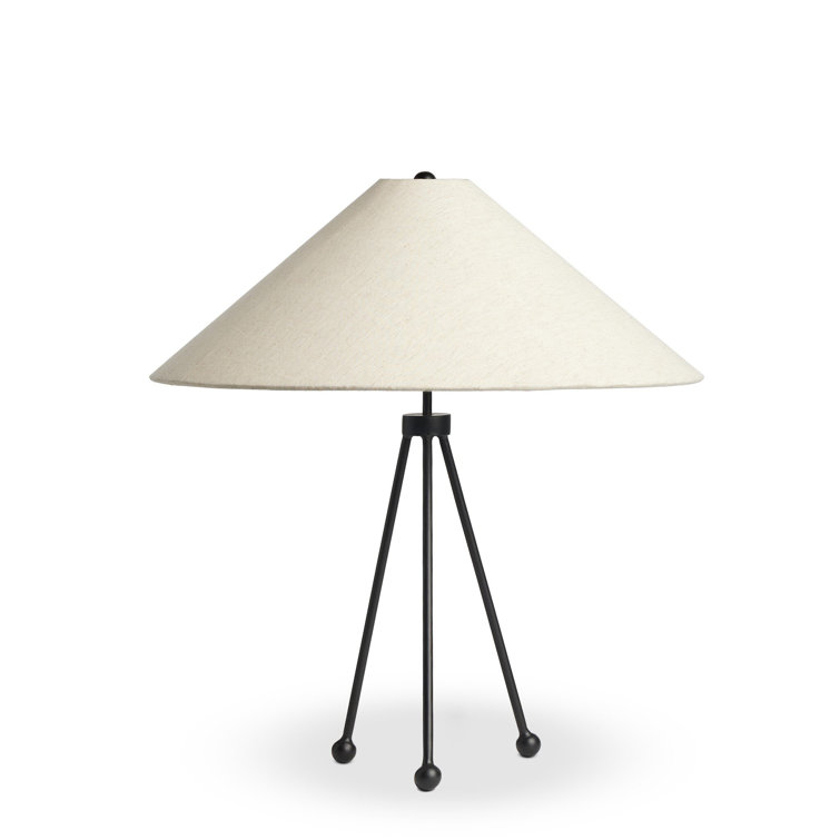 Matte Black Iron Tripod Table Lamp with Beige Shade