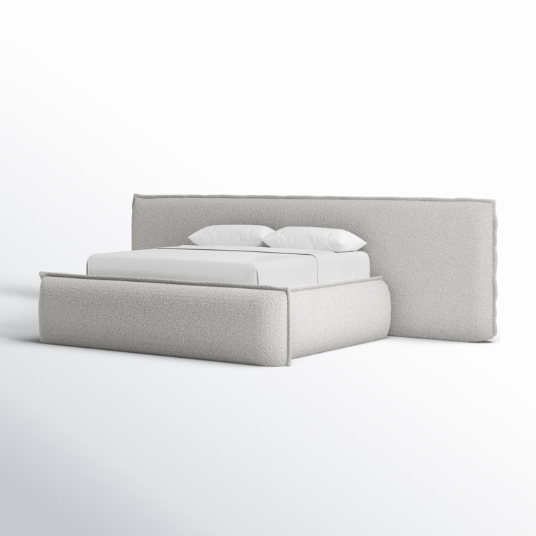 King Cream Upholstered Platform Bed with Tufted Headboard