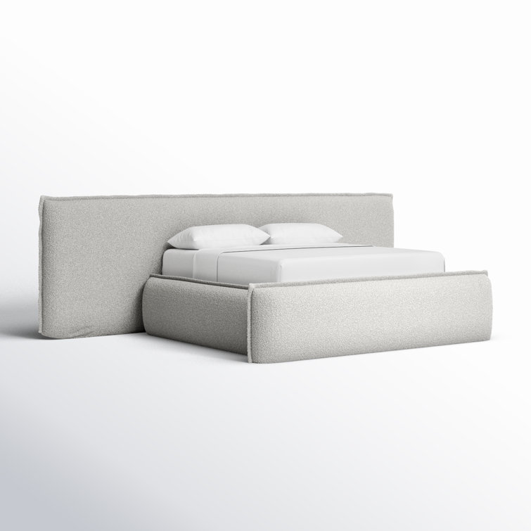 King Cream Upholstered Platform Bed with Tufted Headboard