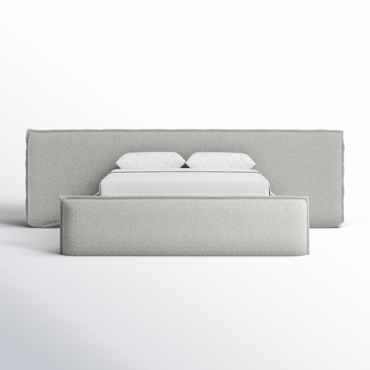 King Cream Upholstered Platform Bed with Tufted Headboard