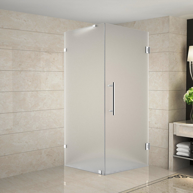 Aquadica 36" x 72" Frosted Glass Frameless Hinged Shower Door in Chrome
