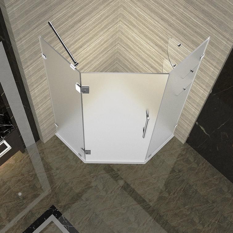 Chrome Frosted Glass Frameless Neo Angle Shower Enclosure