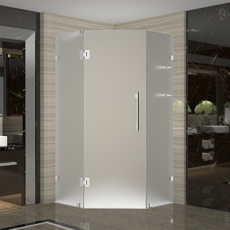 Chrome Frosted Glass Frameless Neo Angle Shower Enclosure