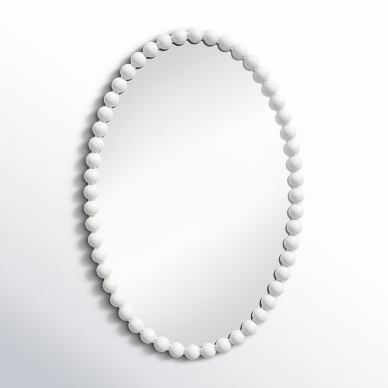 White Beaded Oval Metal Wall Mirror