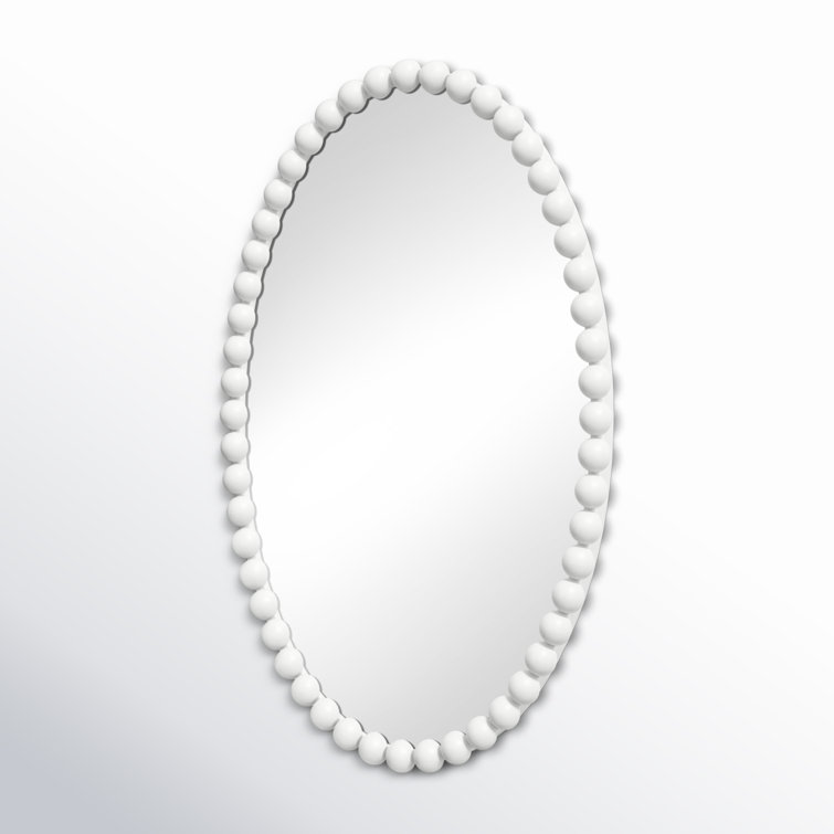 White Beaded Oval Metal Wall Mirror