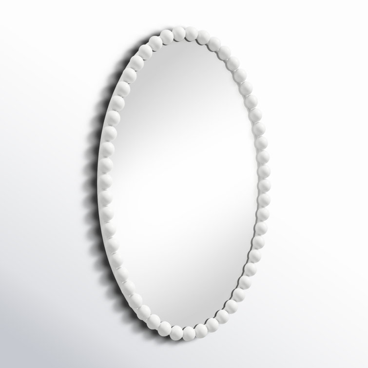 White Beaded Oval Metal Wall Mirror