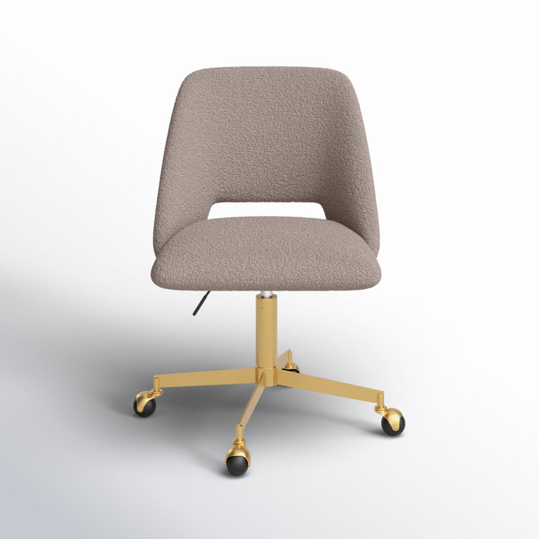 Gray Boucle Upholstered Armless Task Chair with Gold Base