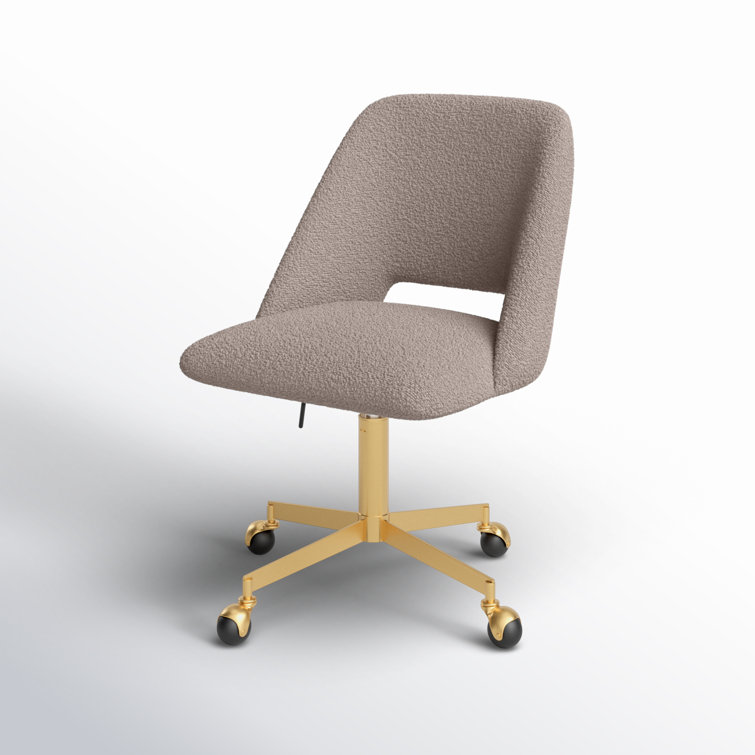 Gray Boucle Upholstered Armless Task Chair with Gold Base