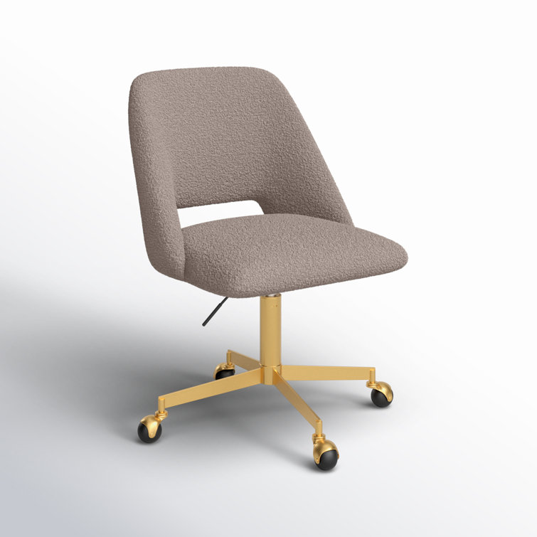 Gray Boucle Upholstered Armless Task Chair with Gold Base