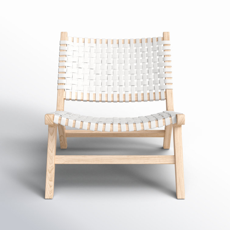 Luna 25" White Leather and Natural Wood Handcrafted Side Chair
