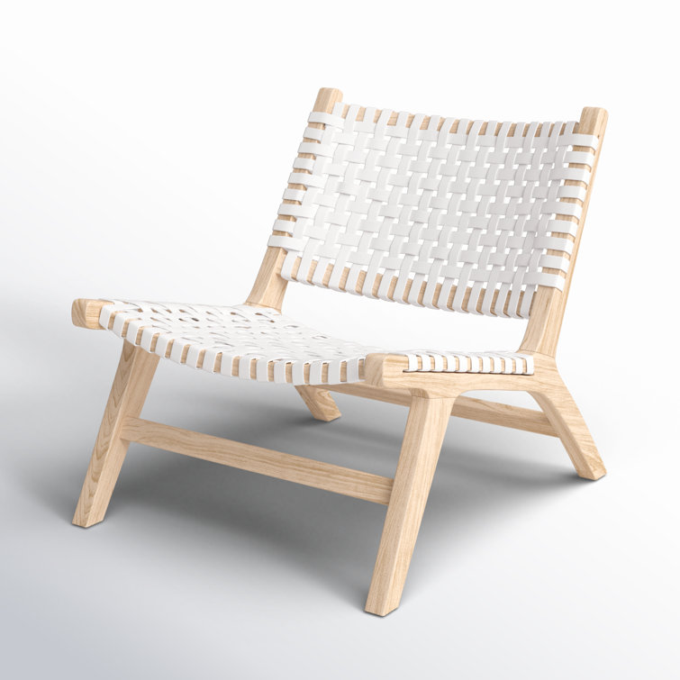 Luna 25" White Leather and Natural Wood Handcrafted Side Chair