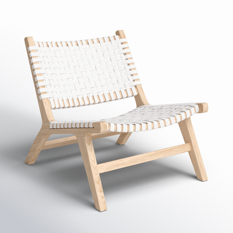 Luna 25" White Leather and Natural Wood Handcrafted Side Chair