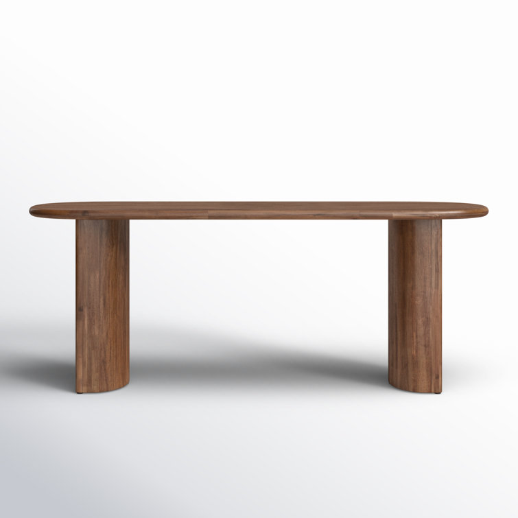 Seasoned Brown Acacia Demilune Console Table with Storage