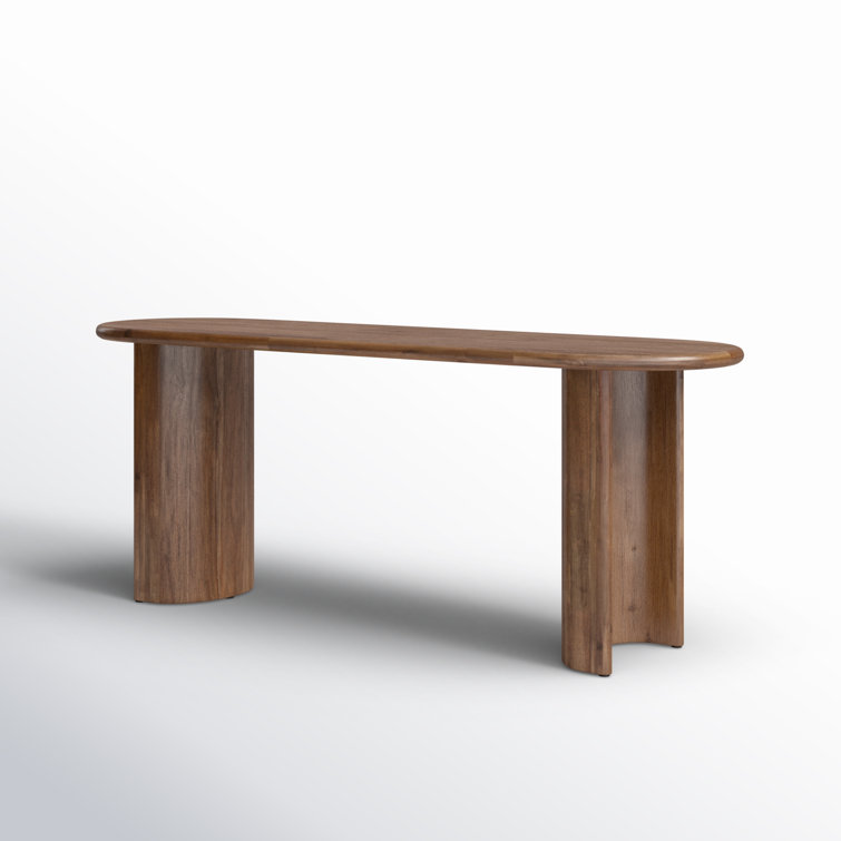 Seasoned Brown Acacia Demilune Console Table with Storage