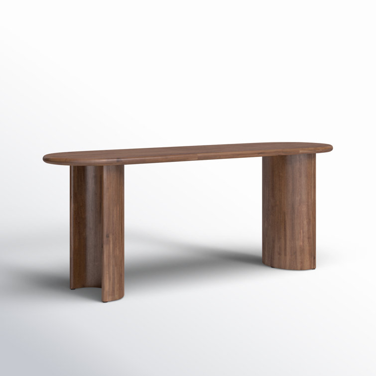 Seasoned Brown Acacia Demilune Console Table with Storage