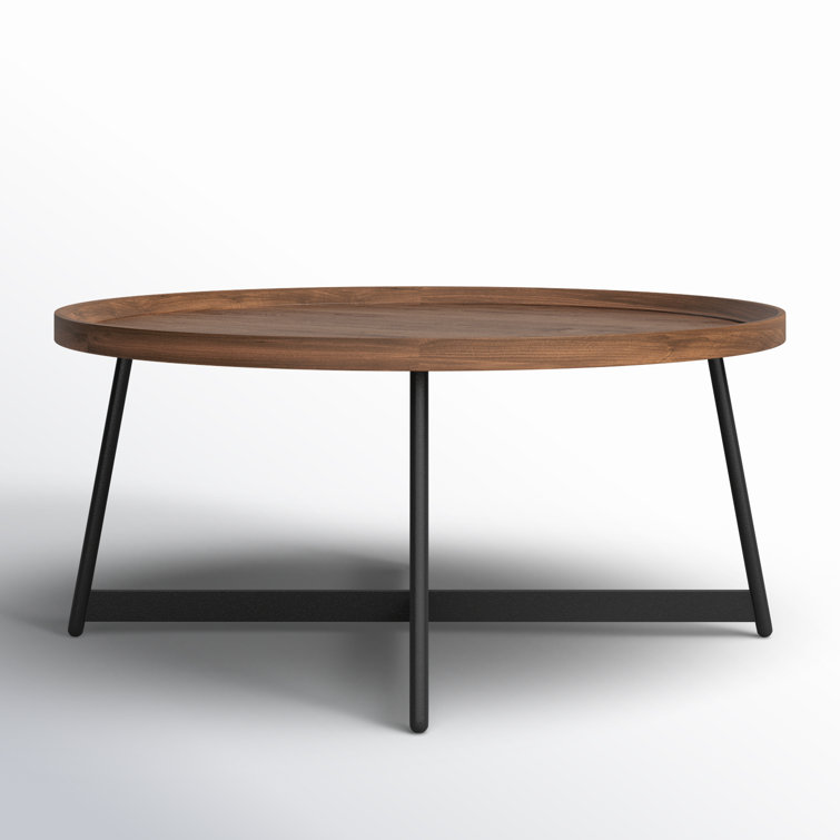 Modern Farmhouse 35" Round Walnut Coffee Table with Steel Base