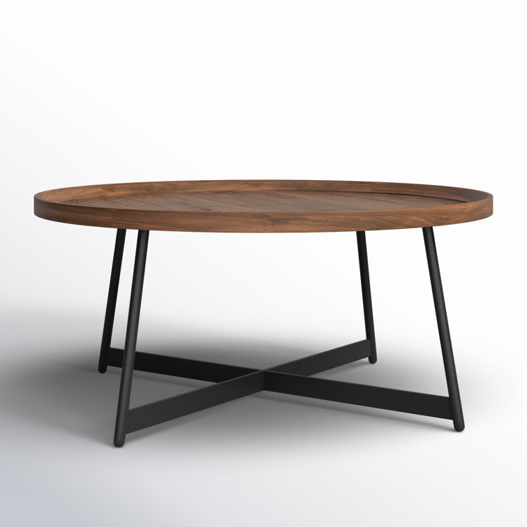 Modern Farmhouse 35" Round Walnut Coffee Table with Steel Base