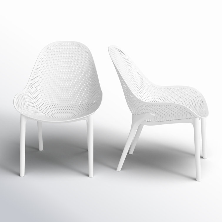White Armless Plastic Outdoor Lounge Chairs, Set of 2
