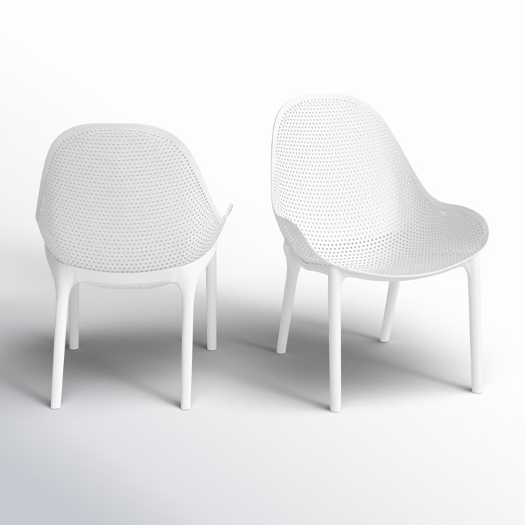 White Armless Plastic Outdoor Lounge Chairs, Set of 2